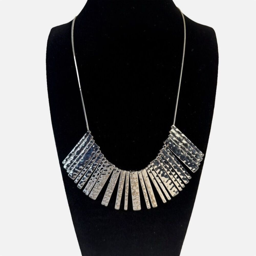 Banana Republic Silver Hammered Fan Pendant Necklace